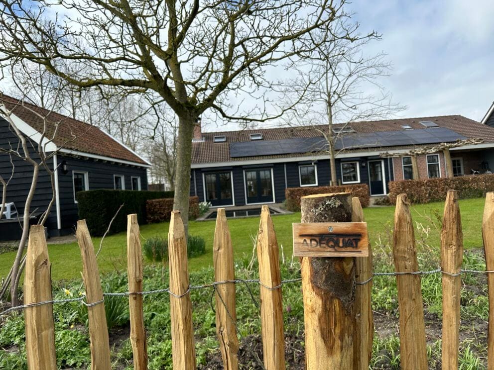 Frans schapenhek 100 cm hoog met een latafstand van 6 cm en halfronde kastanje paal van 250 cm lang met een diameter van 7-9 cm