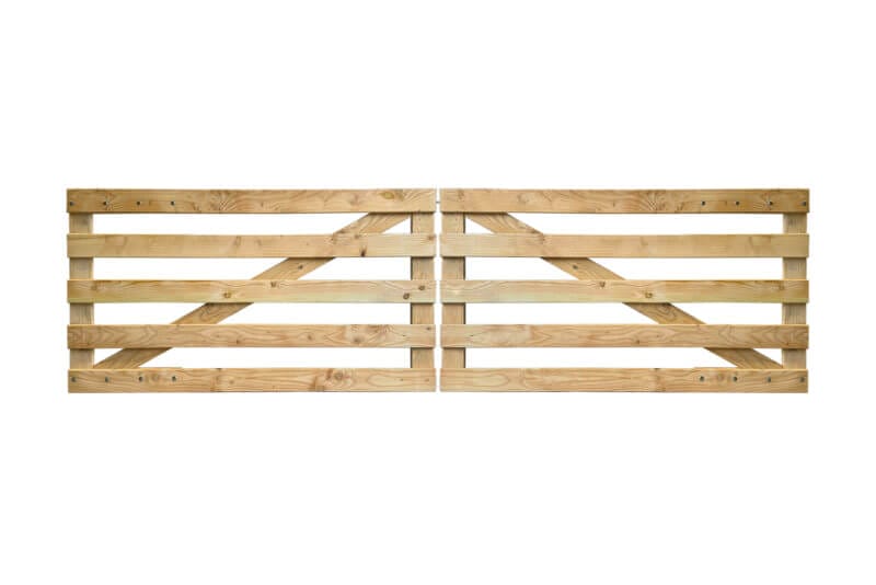 Plankpoort van kastanje hout met 5 planken, recht model, dubbel, vooraanzicht